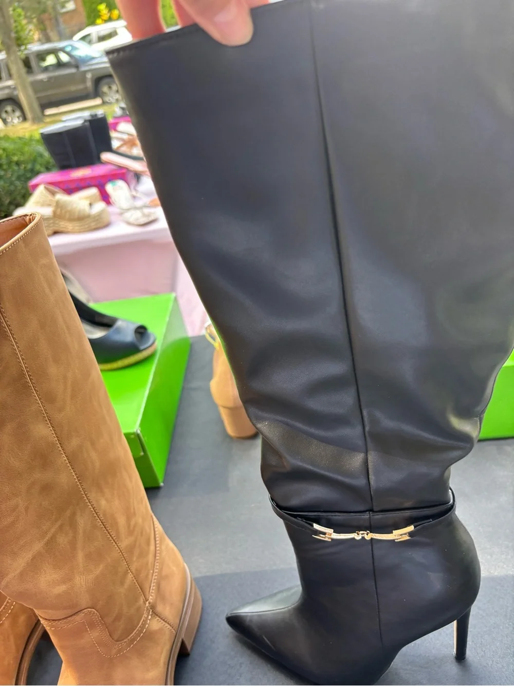 Women's Black Knee-High Boot - Sleek Leather Look
